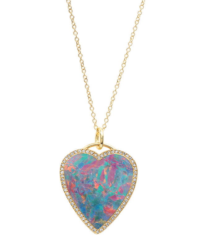 18k Gold Red Boulder Opal Diamond Heart Pendant Necklace